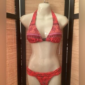 New QUINTSOUL Sz S Bikini 2 piece swimsuit White Label red floral print NWT